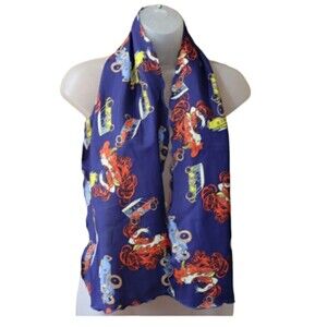 Vintage Neck Scarf Bow Scarf Red Headed Lady & Old Cars Whimsical Avant Guarde